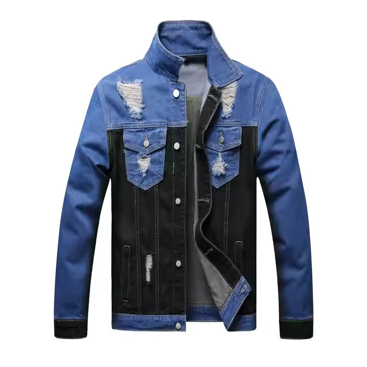 Custom Made men’s Long Stretch Denim Jacket  Jean Jacket Cotton Blue Winter Plain Denim Jacket For Men Plus Size