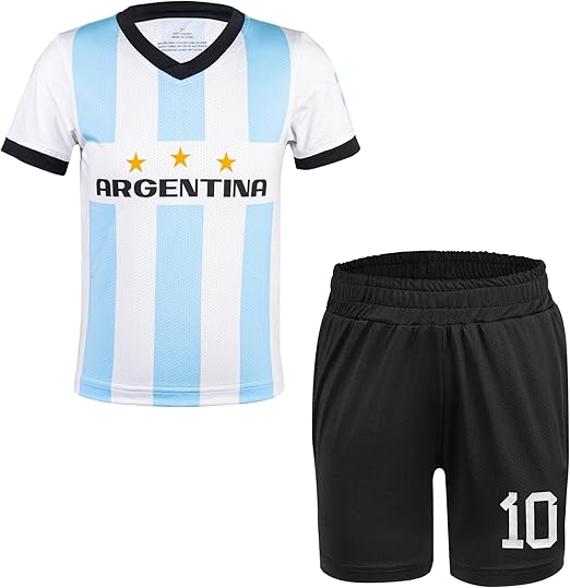 Blue Argentina Kids Boys Youth Sports Soccer Football Kit Jersey Shirt Shorts Set