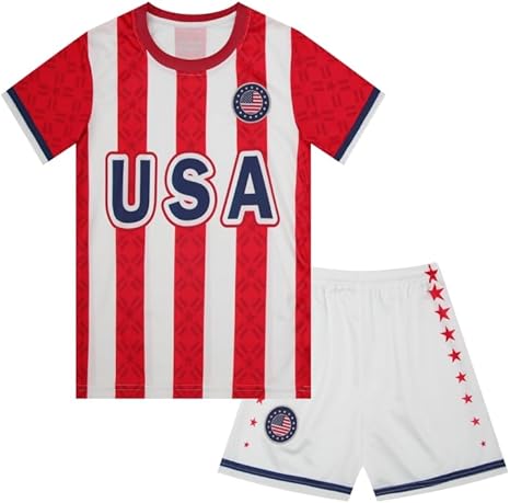 USA United States Kids Boys Youth Sports Soccer Football Kit Jersey Shirt Shorts Set