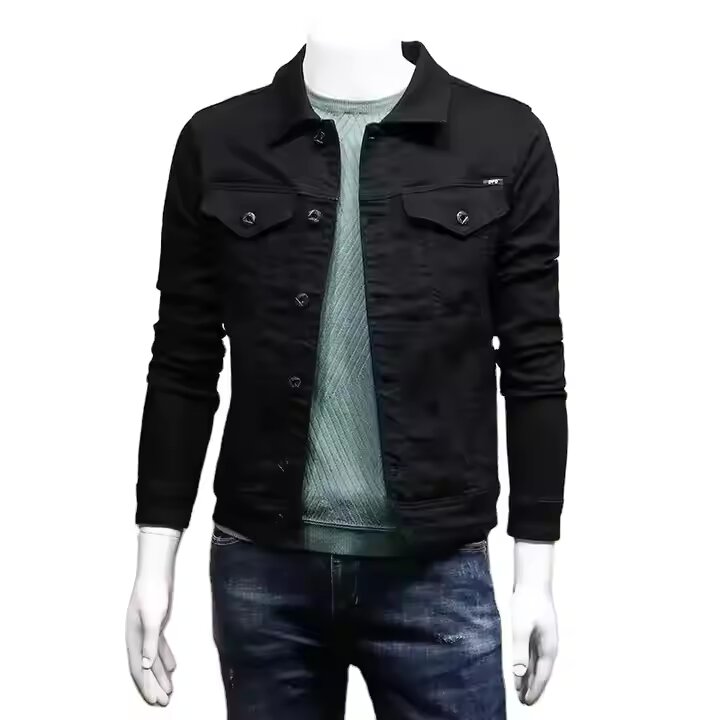 2025 New Cotton Lapel Denim Jacket for Men – Casual Solid Color Slim Fit Streetwear