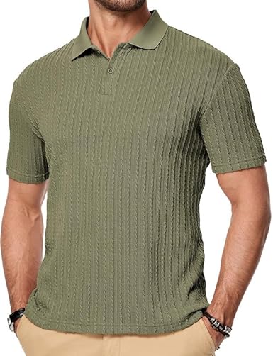 Knit Polo Shirts Short Sleeve Button Down Texture Polo T Shirts Casual Golf Polo Collared Shirts