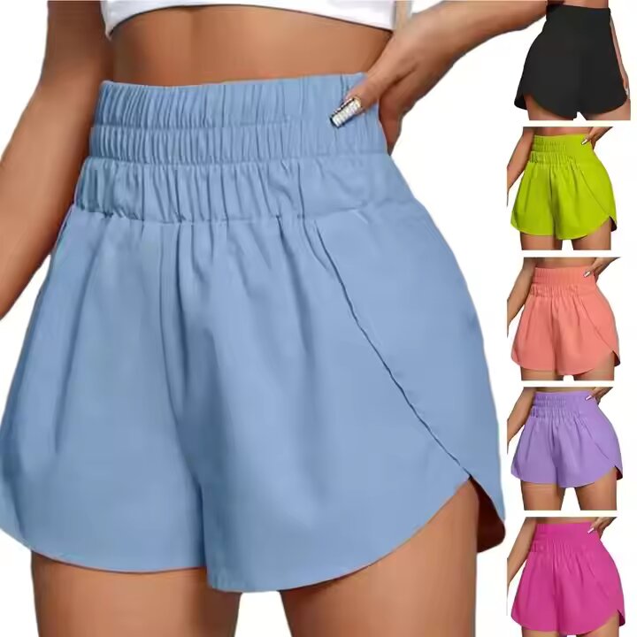 Women Shorts Solid Color Summer Casual Sports Shorts High Elastic Waist Loose Quick Dry Split Hem Lady Jogging Gum Mini Shorts